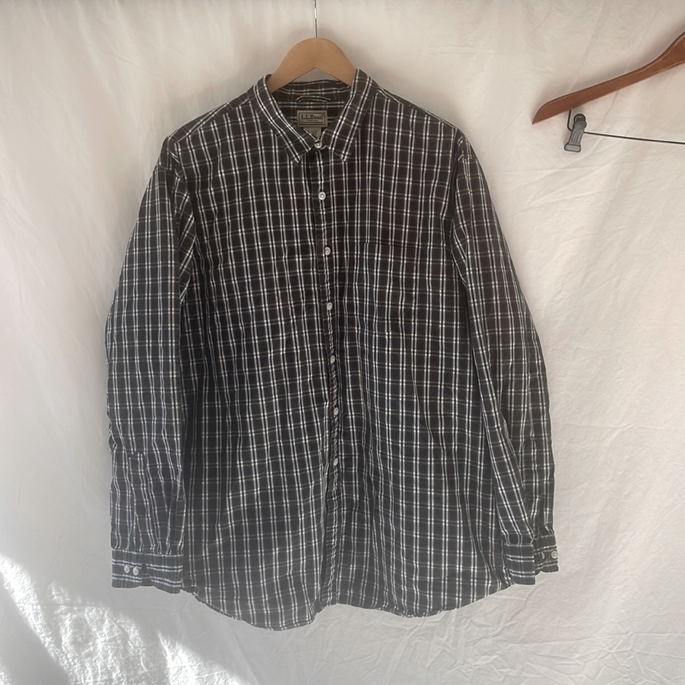 LL Bean Men's XL hunter green gold white plaid button down long sleeve s…